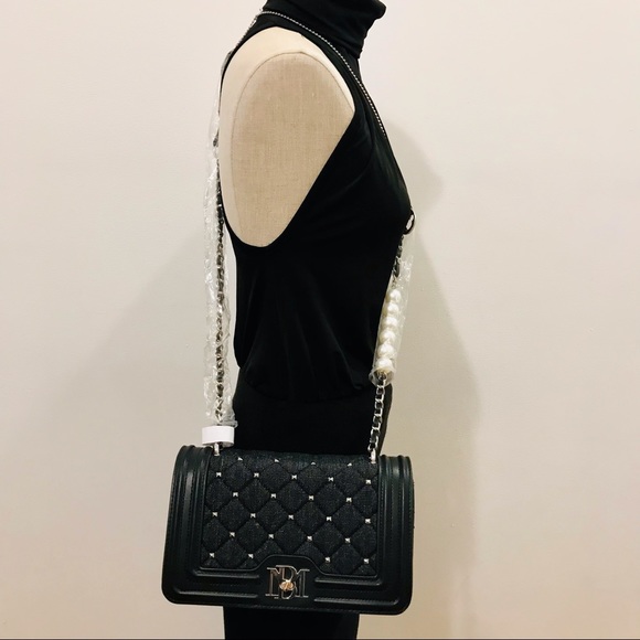 Badgley Mishka black denim, vegan leather adorned with square metal nails bag. - Picture 15 of 15